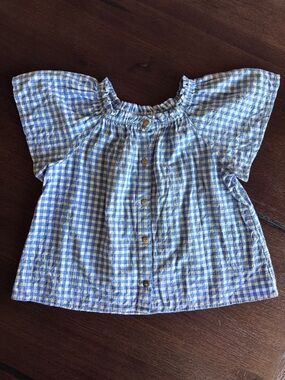 Zara Blue Gingham Off-Shoulder Button-Front Kids Top